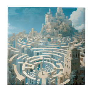 Surreal Maze City Ceramic Tile