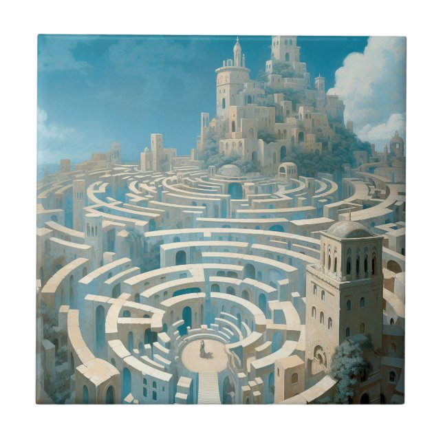 Surreal Maze City Ceramic Tile (Front)