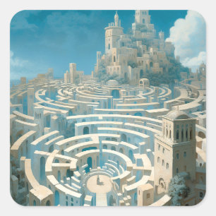 Surreal Maze City Square Sticker