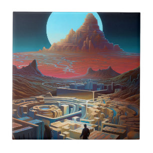 Surreal Maze Landscape Ceramic Tile