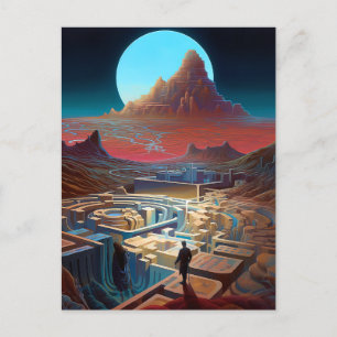 Surreal Maze Landscape Postcard