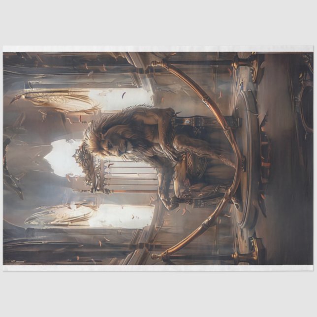 Surreal Metal Emperor Lion Throne Decoupage Tissue Paper (Front)