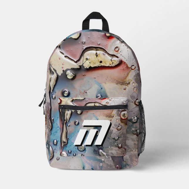 Surreal Metallic Fluid Art Custom Quote Backpack (Front)