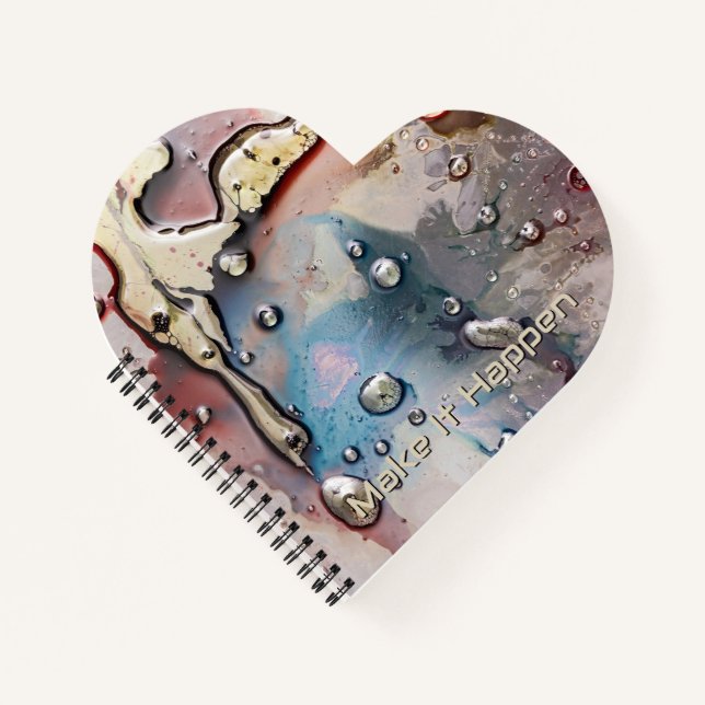 Surreal Metallic Fluid Art Custom Quote Heart Notebook (Front)