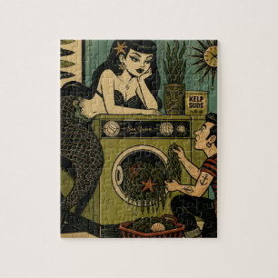 Surreal Mid Century Sea Siren Laundry Day Jigsaw Puzzle