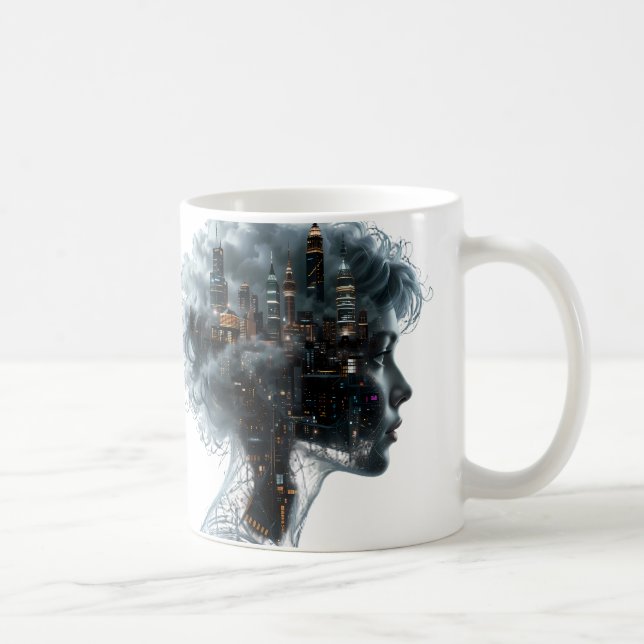 Surreal Mindscape: City within a Woman's Head Coffee Mug (Right)