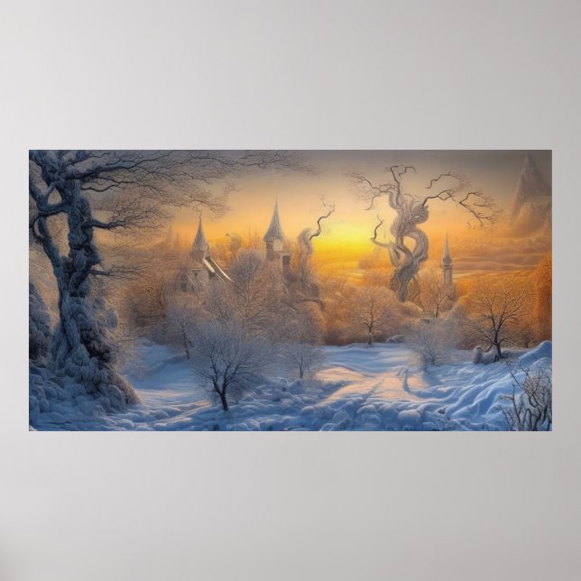 Surreal Modern Abstract winter wonderland snow sun Poster (Front)