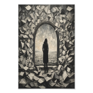 Surreal Monochrome Floating Papers Photo Print