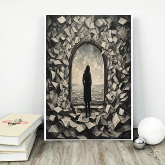 Surreal Monochrome Floating Papers Wall Art Poster