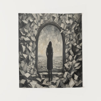 Surreal Monochrome Floating Papers Wall Art Tapestry