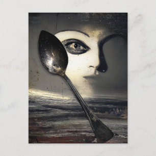 Surreal Moon and Spoon Collage Postcard