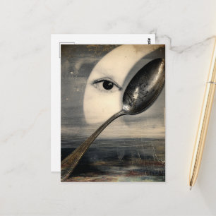 Surreal Moon and Spoon Collage Postcard