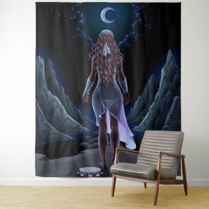 Surreal Moonlight Girl Tapestry