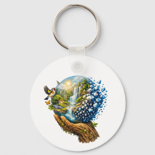 Surreal Mother Nature Hand Holding Earth with Wate Key Ring