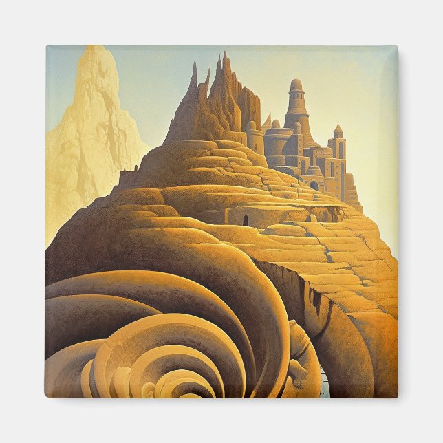 Surreal Mountain City Fantasy Art Magnet (Front)