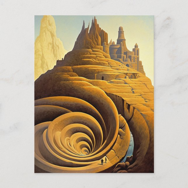 Surreal Mountain City Fantasy Art Postcard (Front)