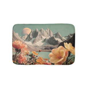 Surreal Mountain Landscape With Blooming Flowers Bath Mat
