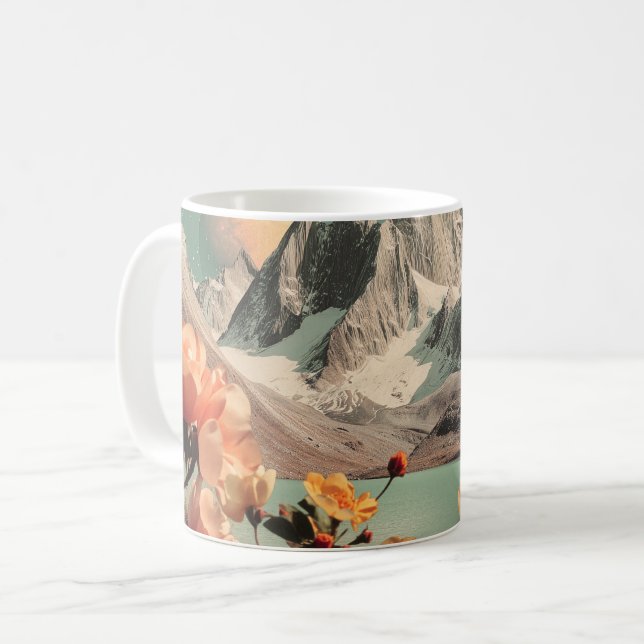 Surreal Mountain Landscape With Blooming Flowers Coffee Mug (Front Left)