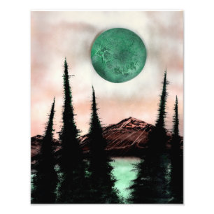 Surreal Mountain Landscape with Evergreen Trees Photo Print