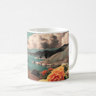 Surreal Mountain Landscape with Planets and Clouds Coffee Mug