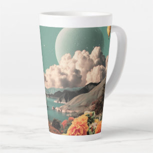 Surreal Mountain Landscape with Planets and Clouds Latte Mug