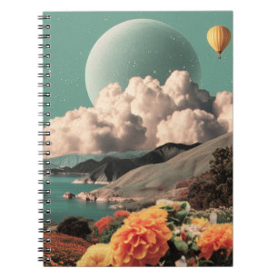 Surreal Mountain Landscape with Planets and Clouds Notebook