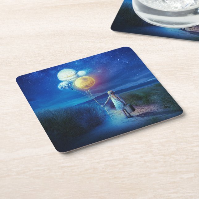 Surreal Moving to Her Future  Square Paper Coaster (Angled)