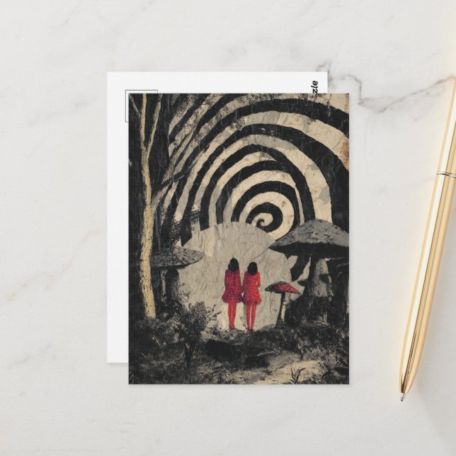 Surreal Mushroom Collage Postcard (Front/Back In Situ)