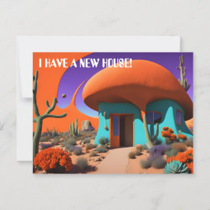 Surreal Mushroom House New Address Postcard