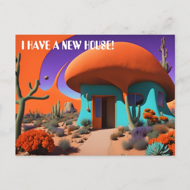 Surreal Mushroom House New Address Postcard (Front)
