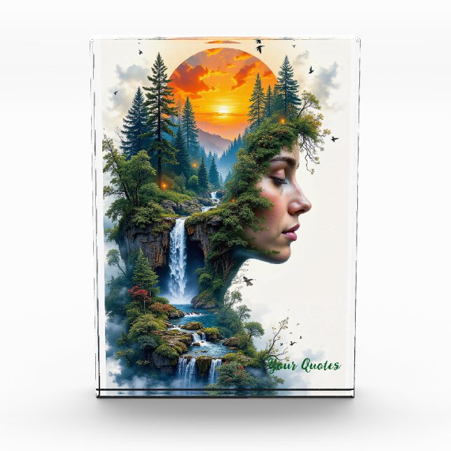 Surreal Nature Portrait Woman Sunset Waterfall Photo Block (Front)