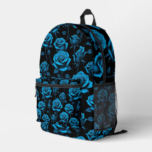 Surreal Neon Blue Roses Printed Backpack