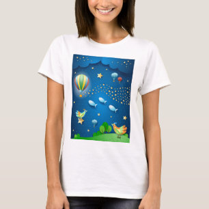 Surreal night with balloons and wave of stars post T-Shirt