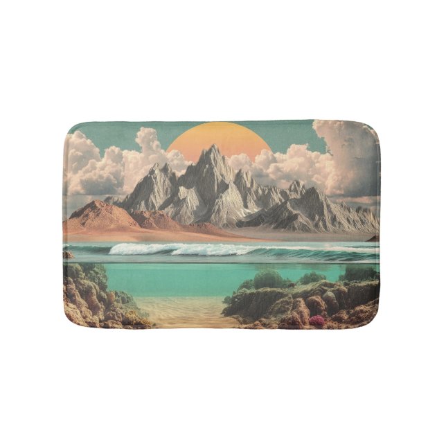 Surreal Ocean and Mountain Landscape with Waves Bath Mat (Front)