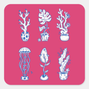 Surreal Ocean Botanicals Square Sticker