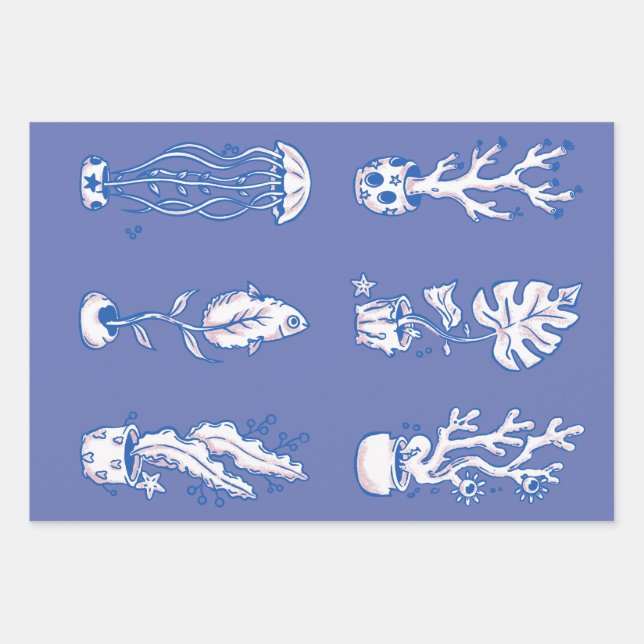 Surreal Ocean Botanicals Wrapping Paper Sheet (Front)