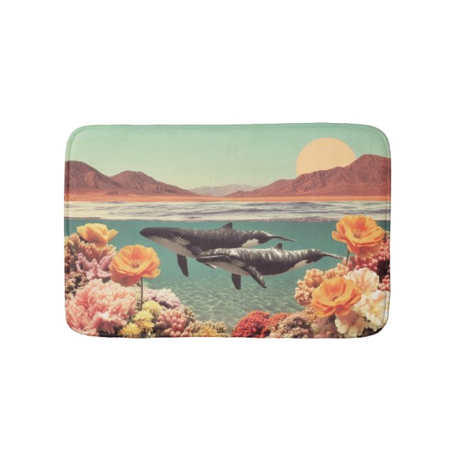 Surreal Ocean Scene With Whales And Coral Bath Mat (Front)