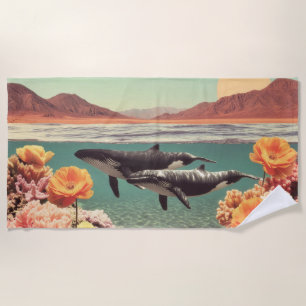Surreal Ocean Scene With Whales And Coral Beach Towel