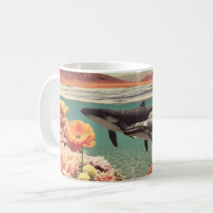 Surreal Ocean Scene With Whales And Coral Coffee Mug