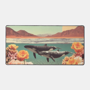 Surreal Ocean Scene With Whales And Coral Desk Mat