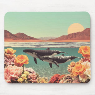 Surreal Ocean Scene With Whales And Coral Mouse Pad