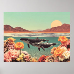 Surreal Ocean Scene With Whales And Coral Poster