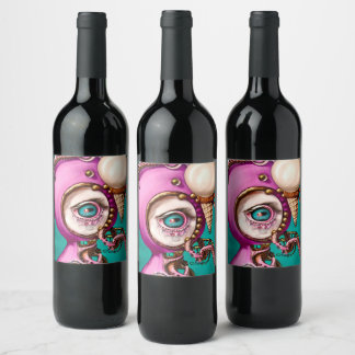 Surreal Octopus Ice Cream Doll Wine Label