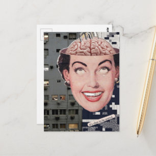 surreal ok to be scared woman collage postcard