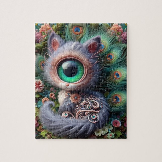 Surreal One Eyed Grey Kitty Jigsaw Puzzle (Vertical)