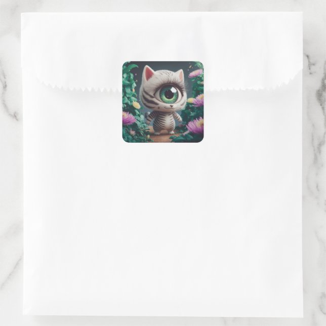 Surreal One Eyed Zebra Kitty Square Sticker (Bag)
