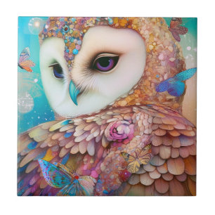 Surreal Owl Fantasy Art Ceramic Tile