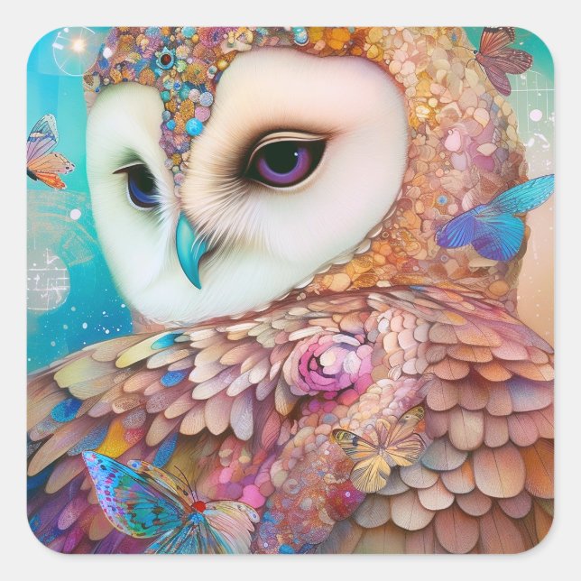 Surreal Owl Fantasy Art Square Sticker (Front)