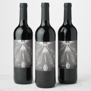 Surreal Painted White Dress Fairy Wine Label