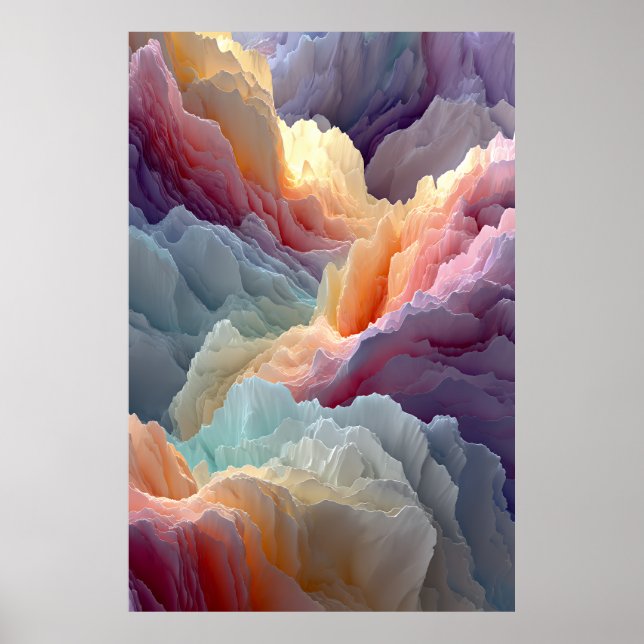 Surreal Pastel Rainbow Mountains Fantasy Landscape Poster (Front)